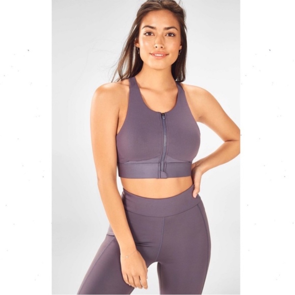 Fabletics Ellie Zip-Up No Bounce Sports Bra Shadow Purple High Impact